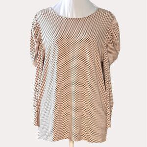 Adrianna Papell Slinky Knit Puff Sleeve Blouse Top Polka Dot Peach M NWOT